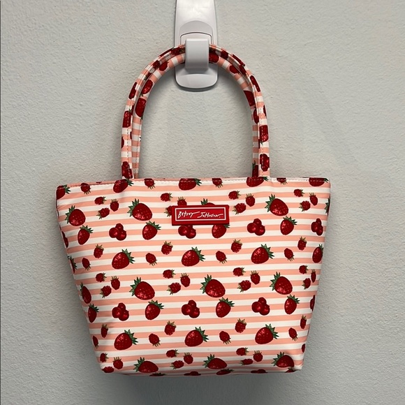 🌸 Betsey Johnson Strawberry 🍓 & Pink Striped Insulated Lunch Bag - Picture 3 of 6